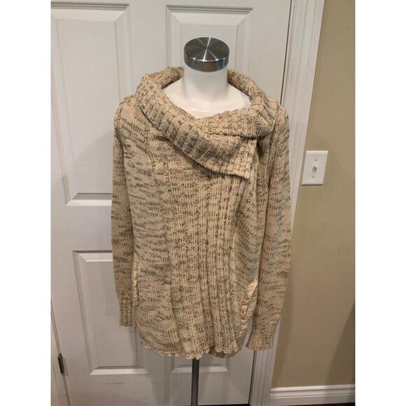 Yellow Bird Anthropologie Tan Asymmetrical Rib Knit Cardigan, Size Small - Picture 1 of 5